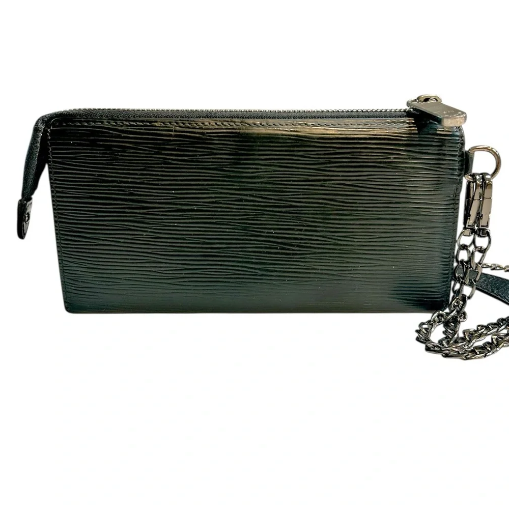 Louis Vuitton Black Epi Buckle front zipper wallet on crossbody chain with COA - Picture 5 of 17